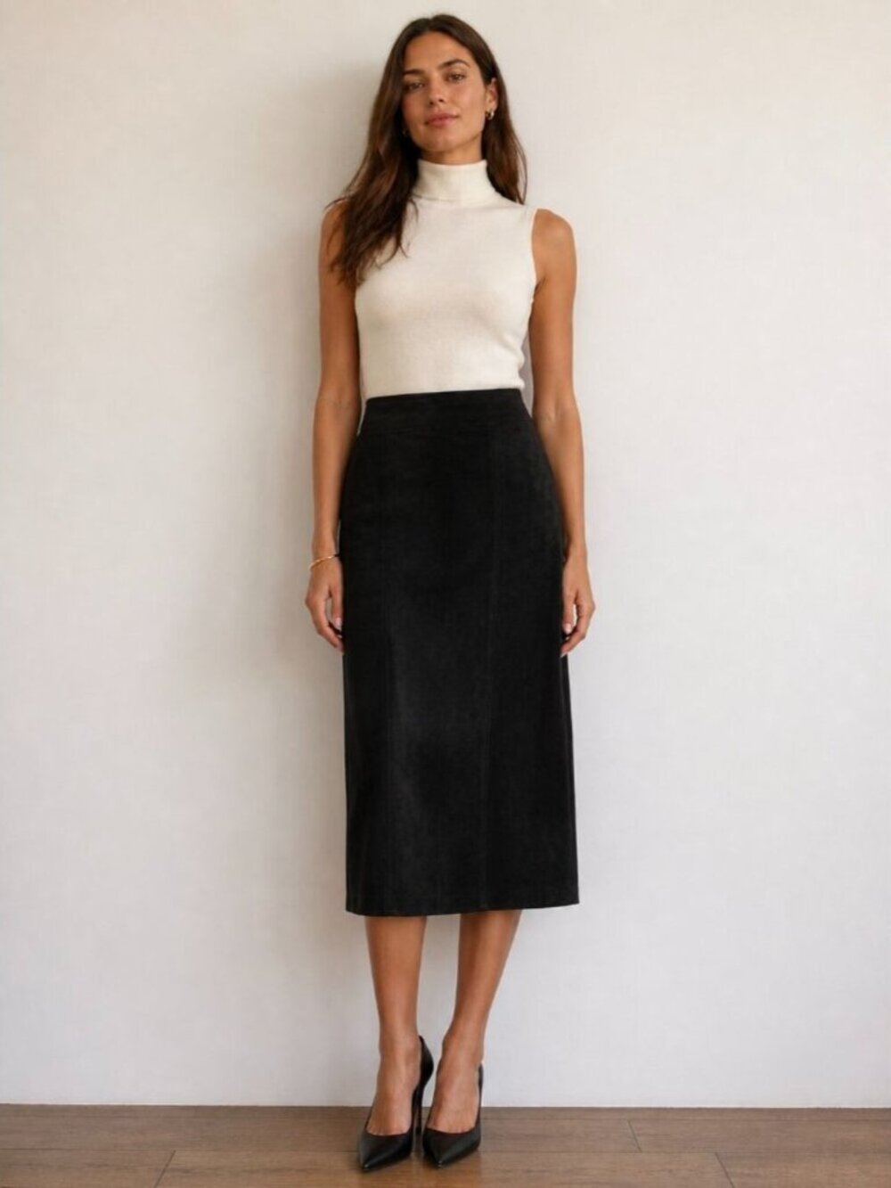 Vintage Danier Leather Suede Midi Pencil Skirt Black Size 8